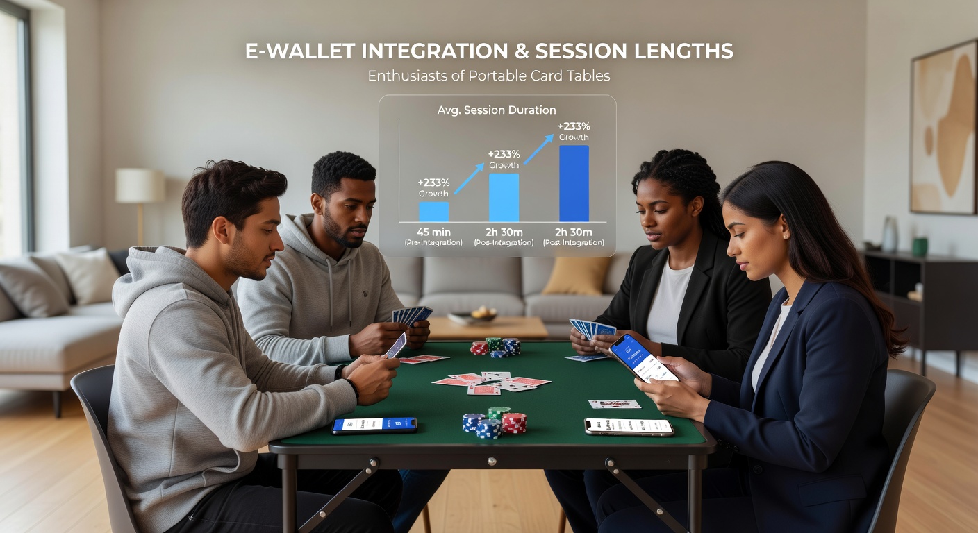 Portable card table setup with digital payment interface displayed on a mobile device during an active gaming session
