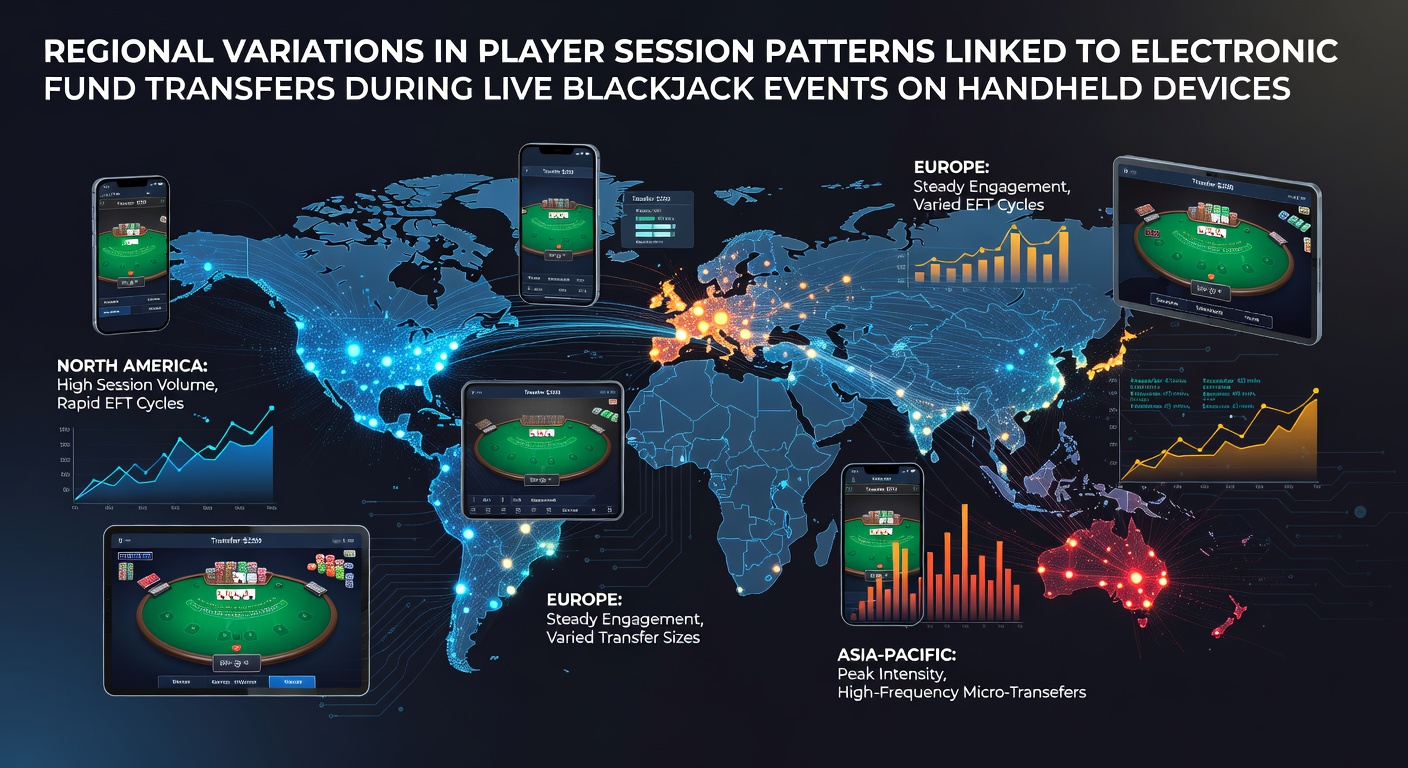 Regional map overlay showing player session data points for live blackjack on handheld devices across different continents